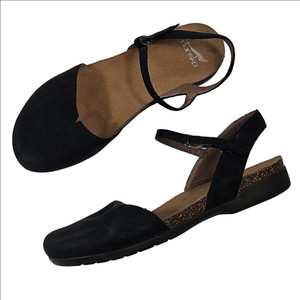 Dansko Rowan Black Nubuck Leather Round Closed Toe Mary Jane Comfort Sandal